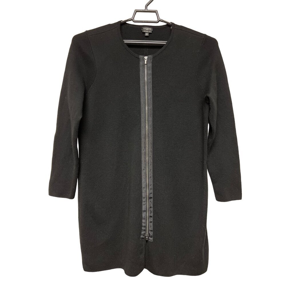Talbots Woman Women's Sweater 100% Pure Merino Wool Black Two Way Zip Size 1X